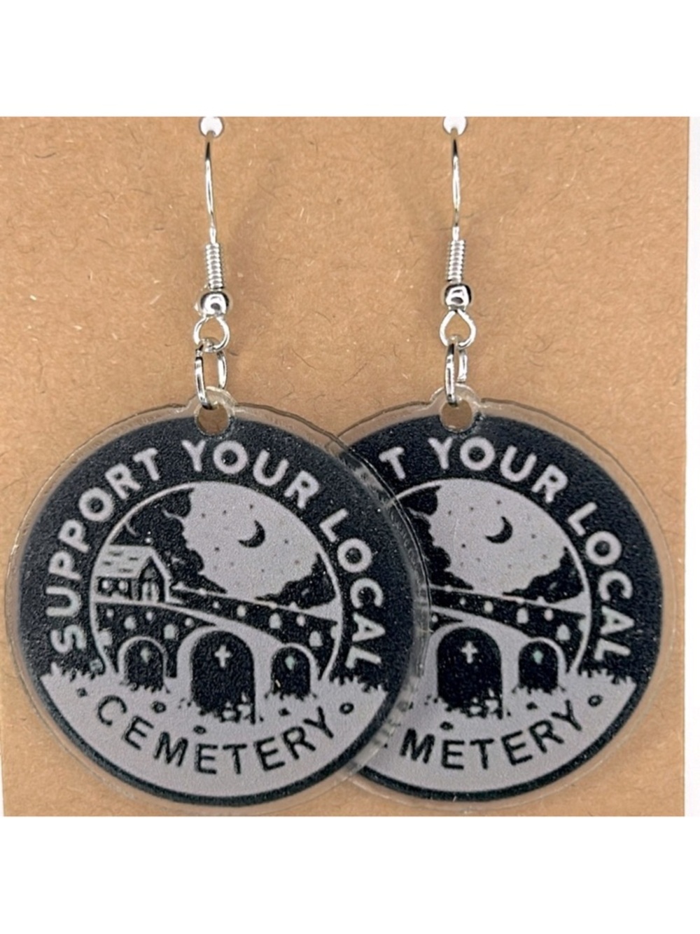 “Support Your Local Cemetery” Earrings Halloween Acrylic Fashion Jewelry